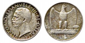 obverse: Vittorio Emanuele III (1900-1943). 5 lire 1928 *una rosetta 