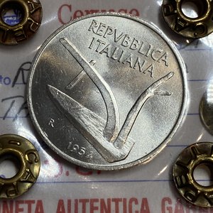 obverse: Repubblica Italiana. Monetazione in lire (1946-2001). 10 lire 1954 