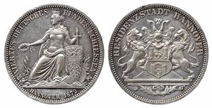 obverse: GERMANIA. Hannover. Tiri federali. Medallic Issues Thaler Shooting Festival 1872. Ag (16,86 g). KM#M1. lieve colpo al bordo - qSPL