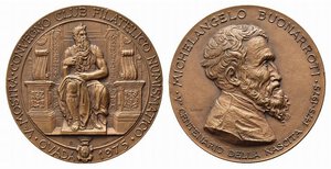 obverse: OVADA. Medaglia Convegno filatelico numismatico 1975 - V centenario della nascita di Michelangelo Buonarroti. AE (50,27 g - 50 mm) Opus Teruggi. SPL