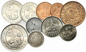 obverse: BOLIVIA. Lotto di 10 monete con bustine di vecchia raccolta. SPL-FDC