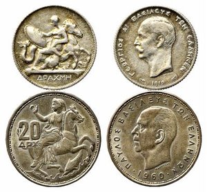 obverse: GRECIA. Lotto di 2 monete in argento. (Dracma 1910 e 20 dracme 1960). SPL-FDC