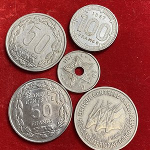reverse: ESTERE. Lotto di 5 monete di area Africana (Congo, Camerun). BB-SPL