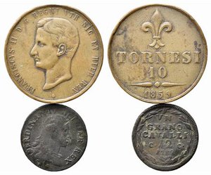 obverse: ZECCHE ITALIANE. NAPOLI. Lotto di 2 monete (Francesco II 10 tornesi 1859; Ferdinando IV grano da 12 cavalli 1789). MB-BB