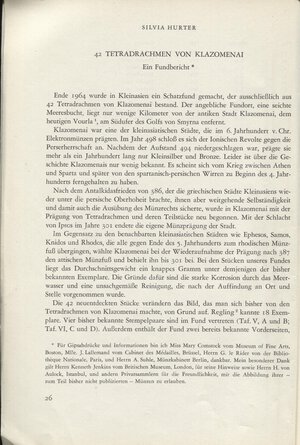 obverse: HURTER  S. -  42 Tetradrachmen von Klazomenai. S.l.d.  Pp. 26 - 35,  tavv. 7. ril cart. Buono stato, importante