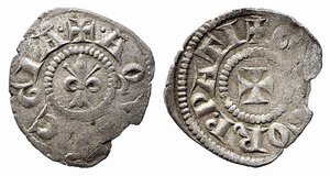 obverse: AQUILEIA. Gregorio di Montelongo (1251-1269). Piccolo scodellato Mi (0,32 g). Croce patente - giglio. Keber 19; Bernardi 23. Raro. BB