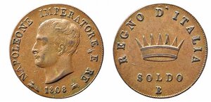 obverse: BOLOGNA. Napoleone Re d Italia (1805-1814). Soldo 1808 Cu (10,57 g). Gig. 206. qSPL