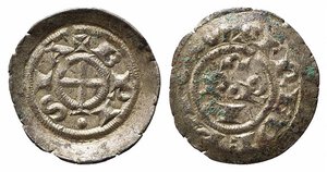 obverse: BRESCIA. Monetazione comunale a nome di Federico I (1186-1254). Denaro scodellato Mi (0,64 g). Biaggi 412. BB+