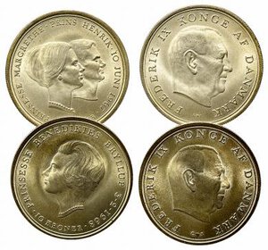 obverse: DANIMARCA. Lotto di 2 monete in argento (10 kroner 1967 e 1968). FDC 