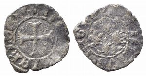 obverse: NAPOLI. Ladislao di Durazzo (1386-1414). Denaro Mi (0,42 g). Nel campo quattro gigli - R/ croce patente. MIR 44 var. qBB