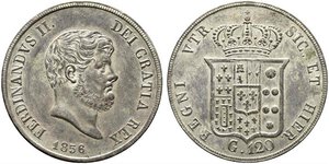 obverse: NAPOLI. Ferdinando II di Borbone (1830-1859). Piastra da 120 grana 1856. Ag (27,52 g - 37 mm). Magliocca 566. qFDC