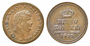 obverse: NAPOLI. Ferdinando II (1830-1859). 1/2 tornese 1853. Magliocca 802. BB-SPL