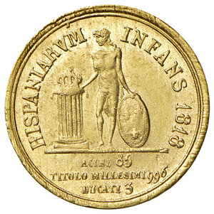 reverse: Napoli. Ferdinando I di Borbone (1816-1825). Da 3 ducati 1818 AV. Pagani 80a. P.R. 3. MIR 459.  Rara. q.SPL 