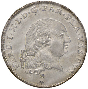 obverse: Parma. Ferdinando di Borbone (1765-1802). Da 3 lire 1796 AG. MIR 1076/6. Periziata Francesco Cavaliere q.FDC/FDC. Rara. Migliore di SPL 