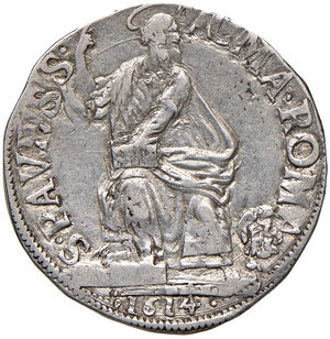reverse: Roma. Paolo V (1605-1621). Testone 1614 anno VIII (armetta Roberto Primi) AG gr. 9,36. Muntoni 69i. Berman 1557. MIR 1544/15. Buon BB