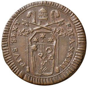 obverse: Roma. Pio VI (1775-1799). Baiocco anno XXIII CU gr. 10,05. Muntoni 134. Berman 2995. SPL 