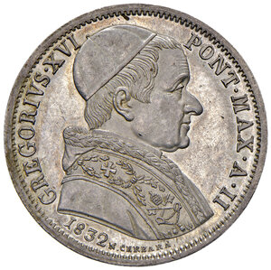 obverse: Roma. Gregorio XVI (1831-1846). Da 50 baiocchi 1832 anno II AG. Pagani 216. Fondi lucenti e conservazione eccezionale, FDC 