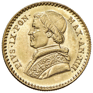 obverse: Roma. Pio IX (1846-1878). Da 2,50 scudi 1858 anno XIII AV. Pagani 366. Fondi lucenti, FDC