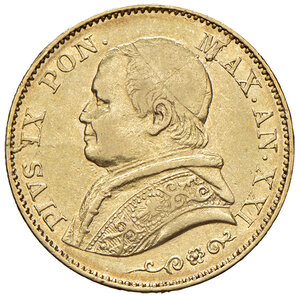 obverse: Roma. Pio IX (1846-1878). Monetazione decimale, 1866-1870. Da 20 lire 1866 anno XXI AV. Pagani 529. BB