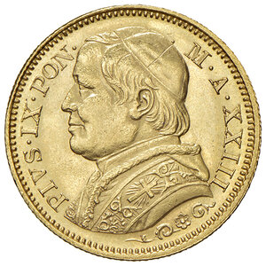 obverse: Roma. Pio IX (1846-1878). Monetazione decimale, 1866-1870. Da 20 lire 1868 anno XXIII AV. Pagani 534. SPL/Migliore di SPL