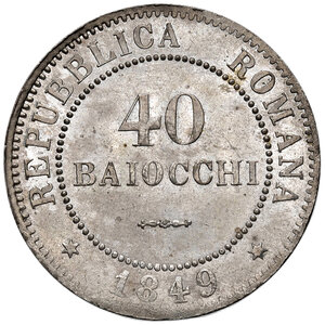 reverse: Roma. Seconda Repubblica Romana (9 febbraio – 4 luglio 1849). Da 40 baiocchi 1849 MI. Pagani 339. Rara. q.FDC 
