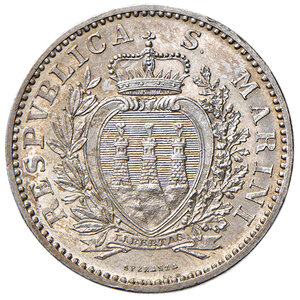 obverse: San Marino. Repubblica. I periodo: 1864-1938. Lira 1898 AG. Pagani 367. Rara. FDC 