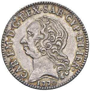 obverse: Savoia. Carlo Emanuele III (1730-1773). Monetazione per la Sardegna. Quarto di scudo sardo nuovo 1770 (Torino) AG gr. 5,87. MIR 960c. q.SPL 