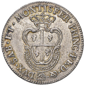reverse: Savoia. Carlo Emanuele III (1730-1773). Monetazione per la Sardegna. Quarto di scudo sardo nuovo 1770 (Torino) AG gr. 5,87. MIR 960c. q.SPL 