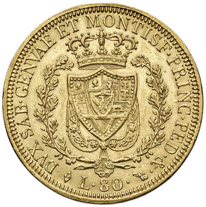 reverse: Savoia. Carlo Felice (1821-1831). Da 80 lire 1827 (Torino) AV. Pagani 30. MIR 1032h. SPL