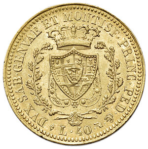 reverse: Savoia. Carlo Felice (1821-1831). Da 40 lire 1825 (Torino) AV. Pagani 42. MIR 1033c. Rara. q.SPL/SPL 