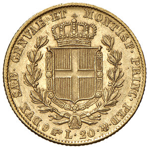 reverse: Savoia. Carlo Alberto (1831-1849). Da 20 lire 1833 (Torino) AV. Pagani 178. MIR 1045g. Ex asta Sincona 59/2019, 1667. Non comune. SPL