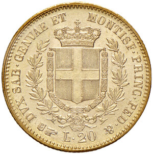 reverse: Savoia. Vittorio Emanuele II re di Sardegna (1849-1861). Da 20 lire 1859 (Torino) AV. Pagani 355. MIR 1055u. Periziata Emilio Tevere SPL. SPL/Migliore di SPL