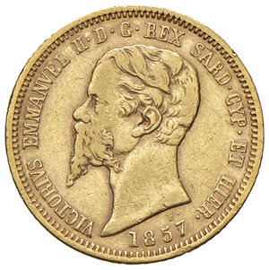 obverse: Savoia. Vittorio Emanuele II re di Sardegna (1849-1861). Da 10 lire 1857 (Torino) AV. Pagani 367. MIR 1056g. Rara. q.BB/BB 