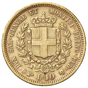 reverse: Savoia. Vittorio Emanuele II re di Sardegna (1849-1861). Da 10 lire 1857 (Torino) AV. Pagani 367. MIR 1056g. Rara. q.BB/BB 
