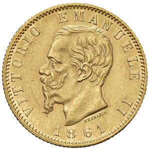 obverse: Savoia. Vittorio Emanuele II re d’Italia (1861-1878). Da 20 lire 1861 (Torino) AV. Pagani 455. MIR 1078a. Rara. q.SPL/SPL 300