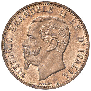 obverse: Savoia. Vittorio Emanuele II re d’Italia (1861-1878). Da 10 centesimi 1866 (Birmingham) CU. Pagani 544. MIR 1092g.   Rame rosso, FDC 