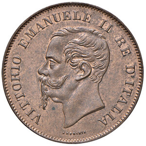 obverse: Savoia. Vittorio Emanuele II re d’Italia (1861-1878). Da 5 centesimi 1861 (Milano) CU. Pagani 552. MIR 1093c. Rame rosso, FDC