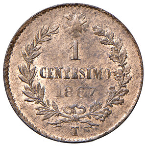 reverse: Savoia. Vittorio Emanuele II re d’Italia (1861-1878). Centesimo 1867 (Torino) CU. Pagani 566. MIR 1095h. Molto raro. FDC 
