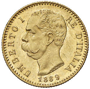 obverse: Savoia. Umberto I re d’Italia (1878-1900). Da 20 lire 1889 AV. Pagani 584. MIR 1098n. Rara. Migliore di SPL 