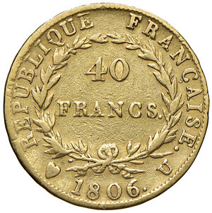 reverse: Torino. Napoleone I imperatore (1804-1814). Da 40 franchi 1806 AV. Pagani 12. Rara. MB/q.BB