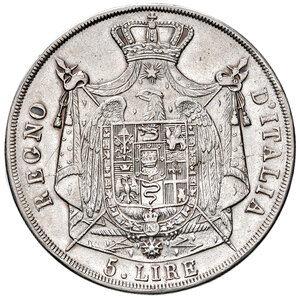 reverse: Venezia. Napoleone I re d’Italia (1805-1814). Da 5 lire 1812 AG. Pagani 17. Rara. Buon BB
