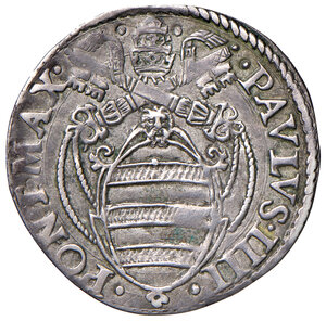 obverse: Paolo IV (1555-1559). Roma. Giulio (armetta Girolamo Ceuli) AG gr. 3,14. Muntoni 16. Berman 1040. MIR 1026/5. Patina di medagliere, q.SPL