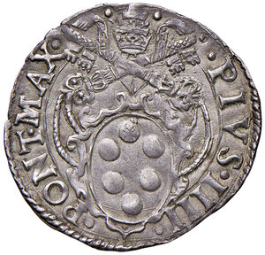 obverse: Pio IV (1559-1565). Roma. Giulio (armetta Girolamo Ceuli) AG gr. 3,15. Muntoni 33. Berman 1066. MIR 1055/14. Patina di medagliere, q.SPL
