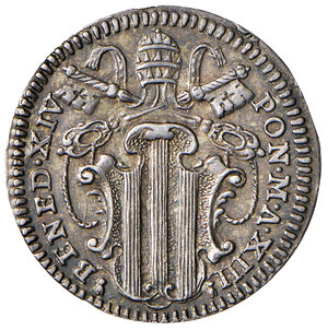 obverse: Benedetto XIV (1740-1758). Roma. Grosso anno XIII AG gr. 1,37. Muntoni 66a. Berman 2763.   Patina di medagliere, SPL