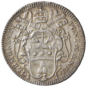 obverse: Clemente XIV (1769-1774). Roma. Quinto di scudo 1771 anno II AG gr. 5,21. Muntoni 7a. Berman 2933. BB