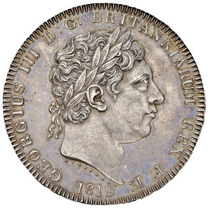 obverse: Regno Unito. Giorgio III (1760-1820). Corona 1819 (Londra) AG. Seaby 3787. Patina iridescente su fondi lucenti, SPL/Migliore di SPL
