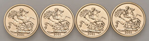 reverse: Regno Unito. Elisabetta II (1952-). Lotto di 4 monete. Sovrana 2021 (Londra) AV (4). FDC 