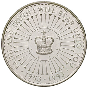 reverse: Regno Unito. Elisabetta II (1952-). Da 5 sterline 1993 AG. Seaby 4302. FS