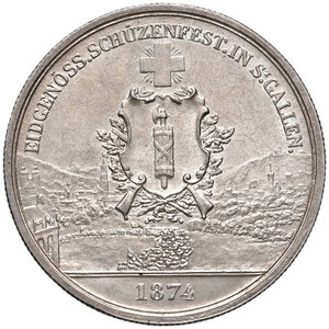 obverse: Svizzera. Confederazione (1848-). Da 5 franchi 1874 AG. Tiri federali S. Gallo. FDC 