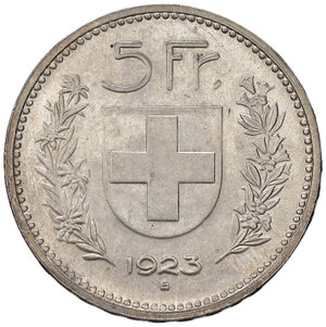 reverse: Svizzera. Confederazione (1848-). Da 5 franchi 1923 (Berna) AG. Divo-Tobler 299. Davenport 393. FDC